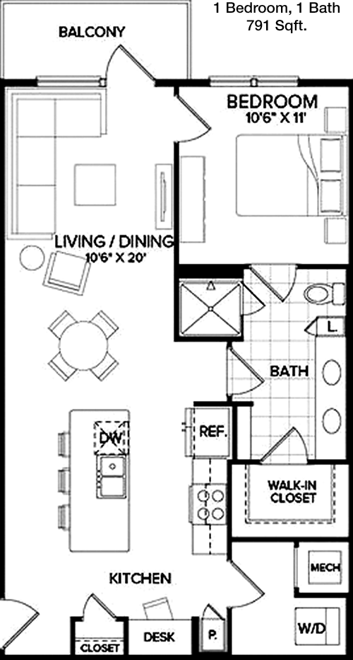 791 sq ft floorplan layout