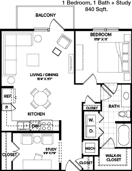840 sq ft floorplan layout