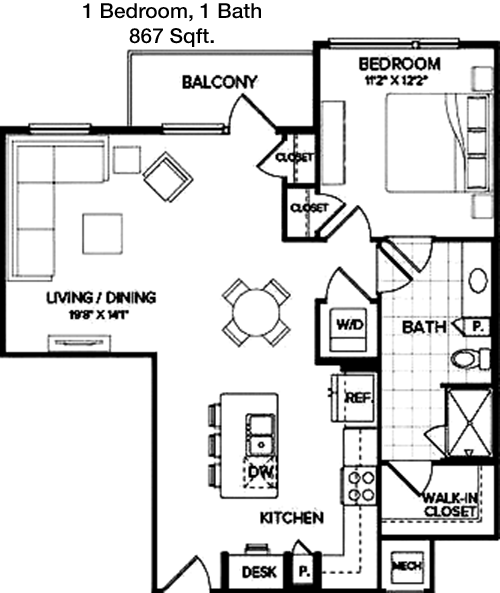 867 sq ft floorplan layout