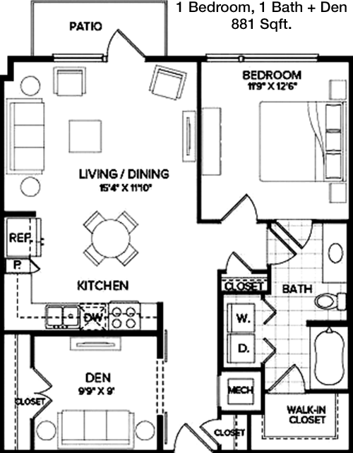 881 sq ft floorplan layout