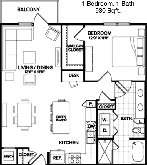930 sq ft floorplan layout