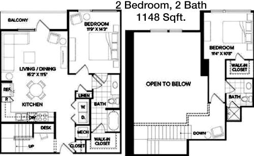 1,148 sq ft floorplan layout