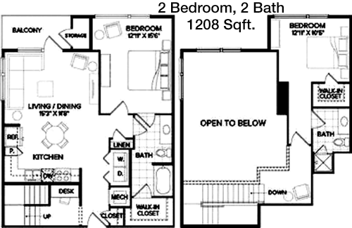 1,208 sq ft floorplan layout