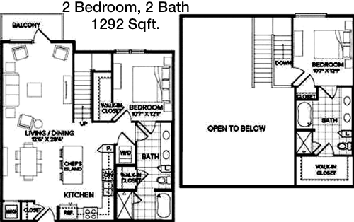 1,292 sq ft floorplan layout