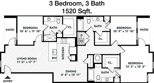 1,520 sq ft floorplan layout