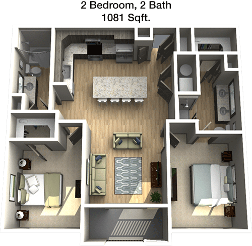 1,081 sq ft floorplan layout