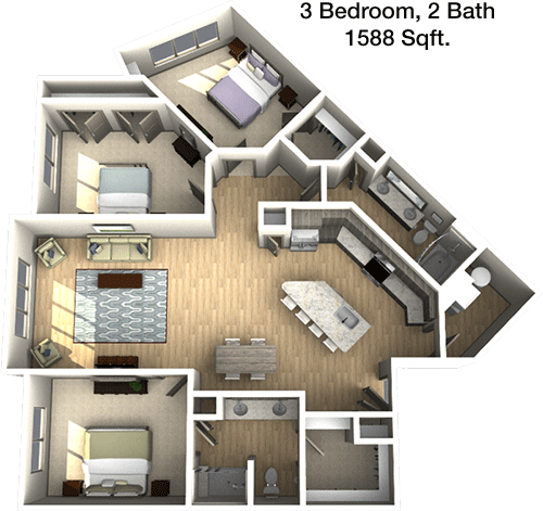1,588 sq ft floorplan layout