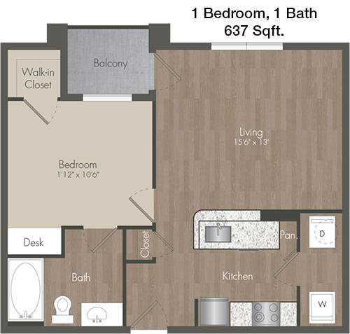 637 sq ft floorplan layout