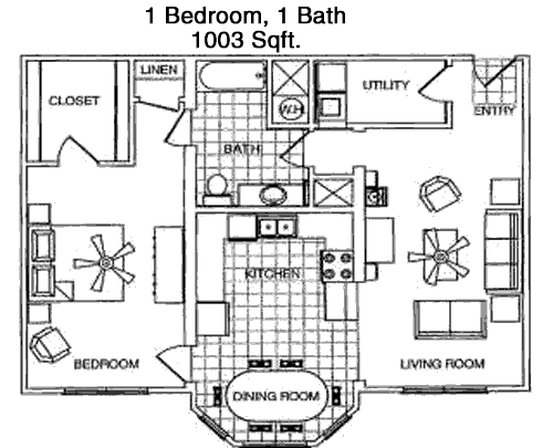 1,003 sq ft floorplan layout
