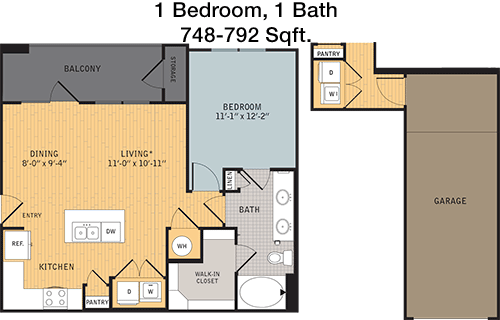 748 sq ft floorplan layout