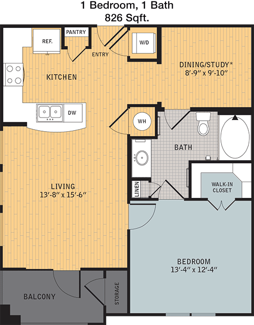 826 sq ft floorplan layout