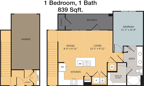 839 sq ft floorplan layout