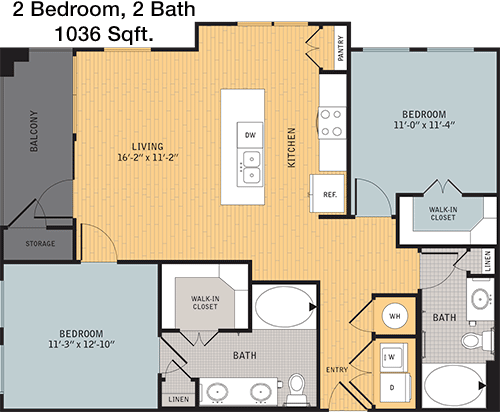 1,036 sq ft floorplan layout