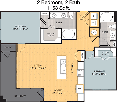 1,153 sq ft floorplan layout