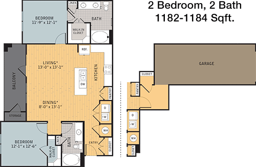 1,182 sq ft floorplan layout