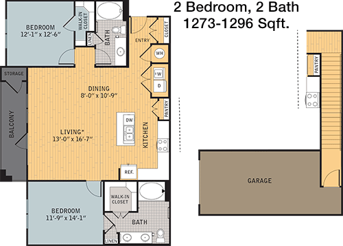 1,273 sq ft floorplan layout