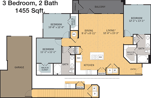 1,455 sq ft floorplan layout