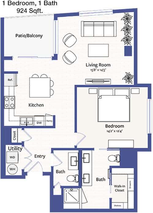 924 sq ft floorplan layout