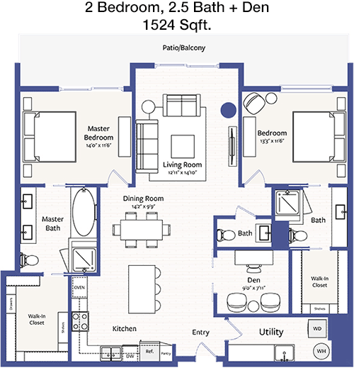 1,524 sq ft floorplan layout