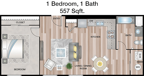 557 sq ft floorplan layout