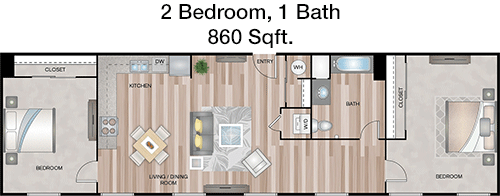 860 sq ft floorplan layout