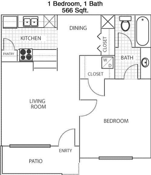 566 sq ft floorplan layout