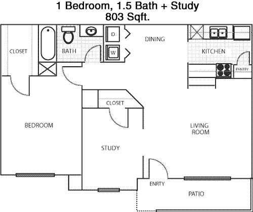 803 sq ft floorplan layout
