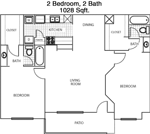 1,028 sq ft floorplan layout