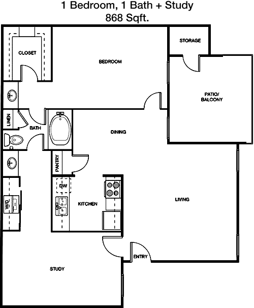 868 sq ft floorplan layout
