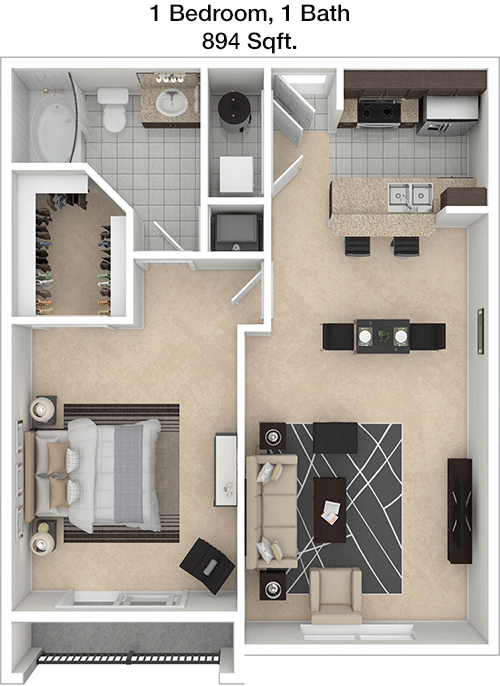 894 sq ft floorplan layout