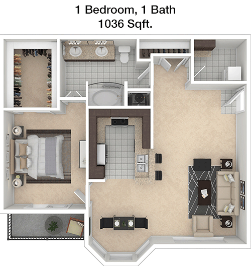 1,036 sq ft floorplan layout