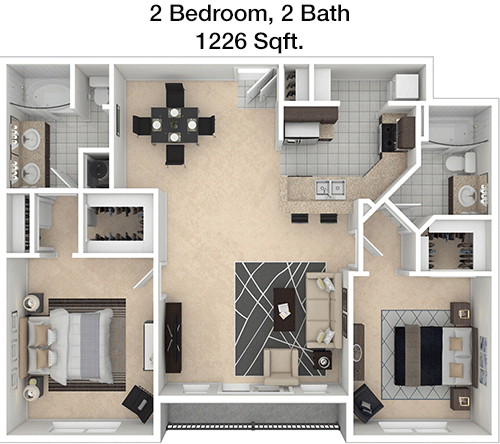 1,226 sq ft floorplan layout