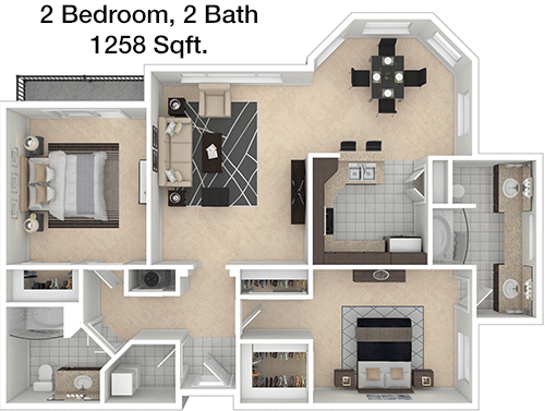 1,258 sq ft floorplan layout