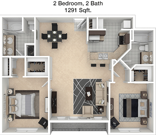 1,291 sq ft floorplan layout