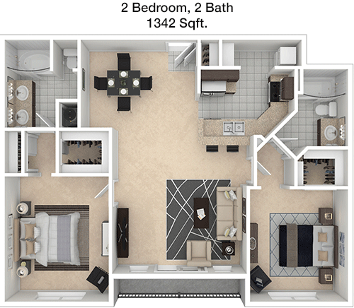 1,342 sq ft floorplan layout
