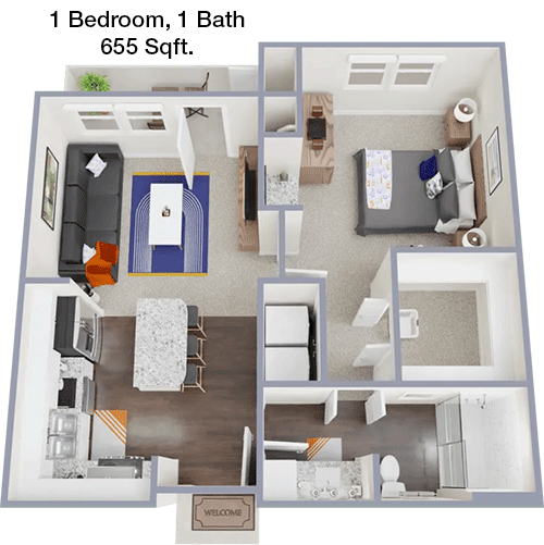 655 sq ft floorplan layout