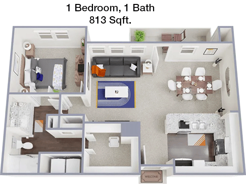 813 sq ft floorplan layout