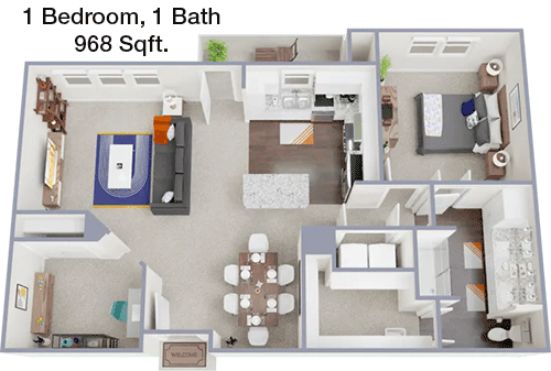 968 sq ft floorplan layout