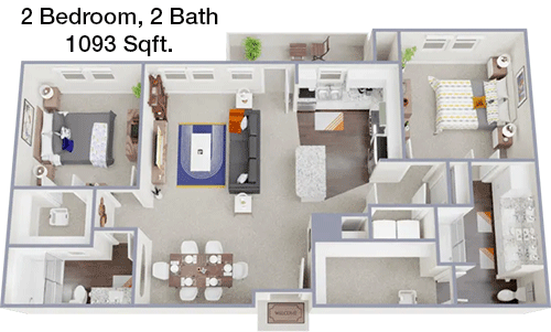 1,093 sq ft floorplan layout