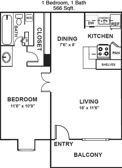 566 sq ft floorplan layout