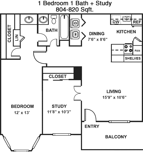 804 sq ft floorplan layout