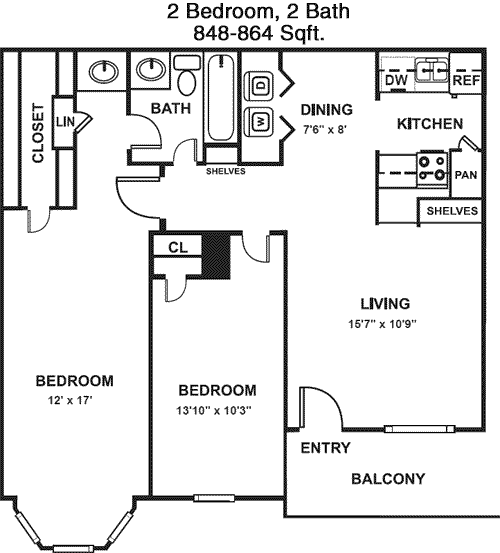 848 sq ft floorplan layout