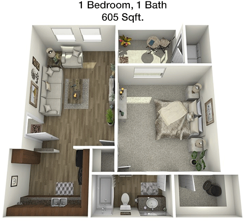 605 sq ft floorplan layout