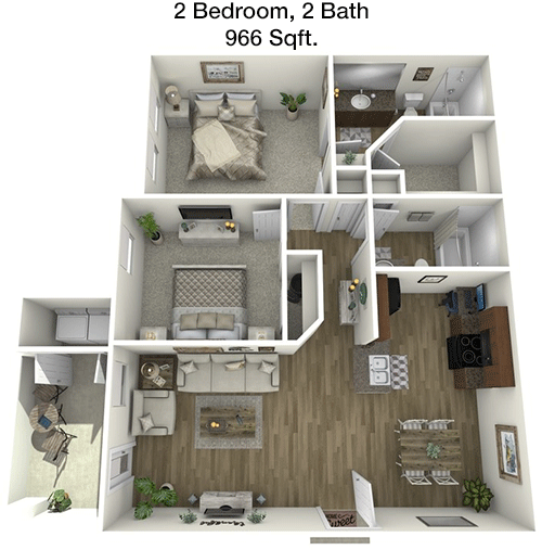 966 sq ft floorplan layout