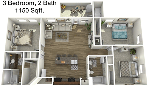 1,150 sq ft floorplan layout