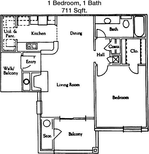 711 sq ft floorplan layout