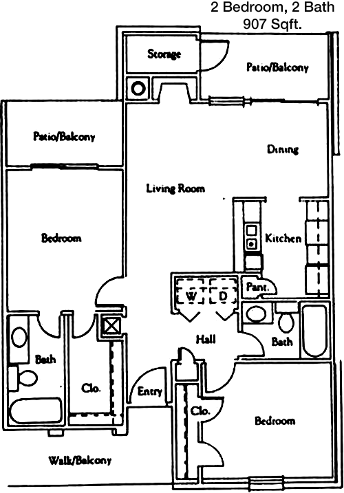 907 sq ft floorplan layout