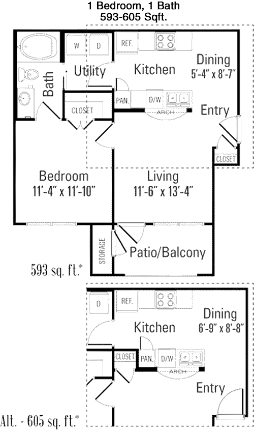 593 sq ft floorplan layout