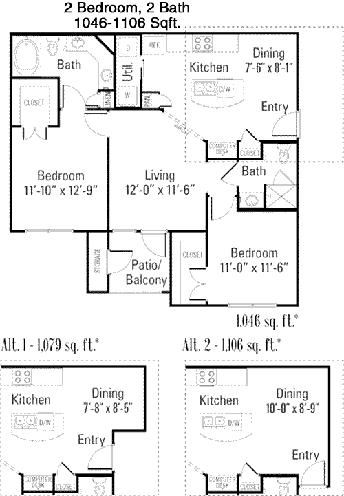 1,046 sq ft floorplan layout