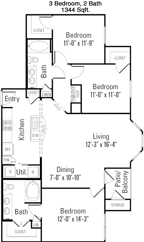 1,344 sq ft floorplan layout
